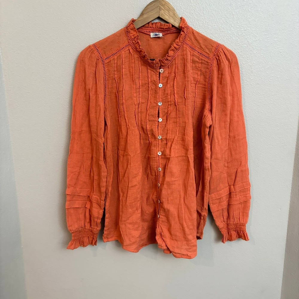 Faherty Willa Blouse Smallā Orange Cotton Gauze Boho Ruffle Top WTC0001